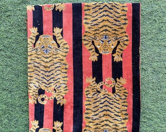 Tibetan Tiger Print Velvet Fabric: Hand Block Printed Cotton Sewing Material