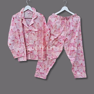 Indian 100% Pure Cotton Pajamas, Women's Cotton Pj's, Floral Print Cotton Pj's, Soft Cotton Night Suits, Bridesmaid Pajamas, Loungewear