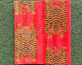 Hand Block Printed Cotton Velvet Fabric: Tibetan Tiger Print