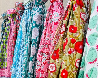 Hand Block Printed Cotton Sarong: Beach Wrap Scarf Pareo