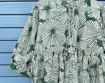 Hand Block Print Cotton Midi Dress: Bohemian Summer Dress