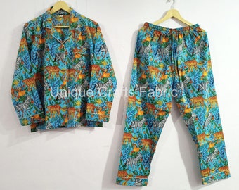 Soft Cotton Pajama Set: Animal Print Sleepwear Loungewear