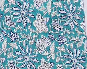 Indian Block Print Cotton Fabric: Floral Sewing Fabric By The Yard