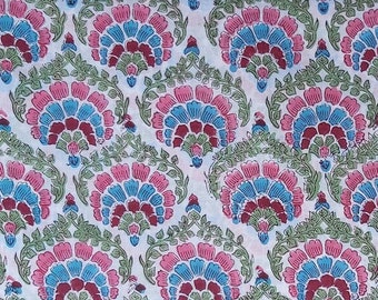 Floral Print Cotton Fabric: Hand Block Printed Sewing & Dress Fabric