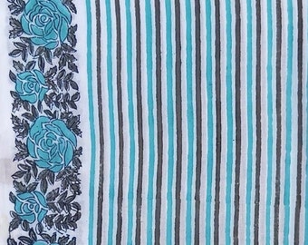 Stripe Design Cotton Fabric: Hand Block Print Sewing Material
