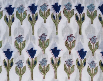 Indiano Blu Floreale Mano Blocco Stampa Cotone Tessuto Cucito Tessuti - Foto 2