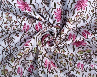 Floral Hand Block Print Cotton Fabric: Indian Sewing Material