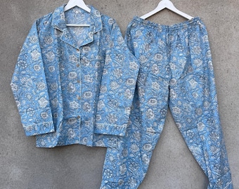 Indiase zachte katoenen pyjama, pyjamaset voor vrouwen, katoenen nachtkleding, bruidsmeisjespyjama, loungewearset, cadeau voor haar, bruiloftpyjama