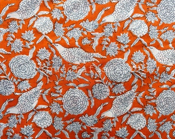 Indiase katoenen stof vogelblokprint: naaistof bloemenvoile