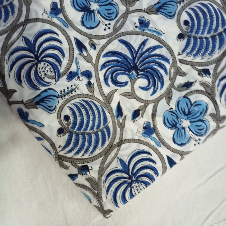 Indiano Blu Floreale Mano Blocco Stampa Cotone Tessuto Cucito Tessuti - Foto 3