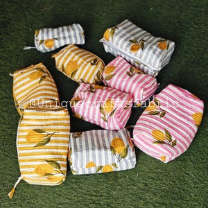 Lotto all'ingrosso di trousse per cosmetici, trousse da toilette grande con stampa a blocchi, kit per il trucco trapuntato per donna, piccola borsa in cotone, accessorio da viaggio, regalo per le feste