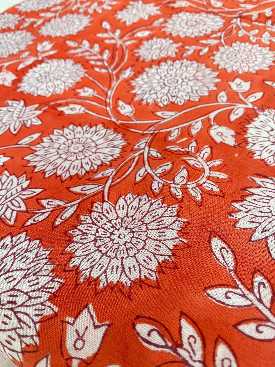 Orange Floral Print Cotton Fabric Indian Block Print Fabric - Etsy