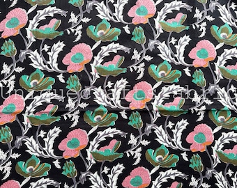 Floral Hand Block Print Cotton Fabric: Indian Sewing Fabric By The Yard