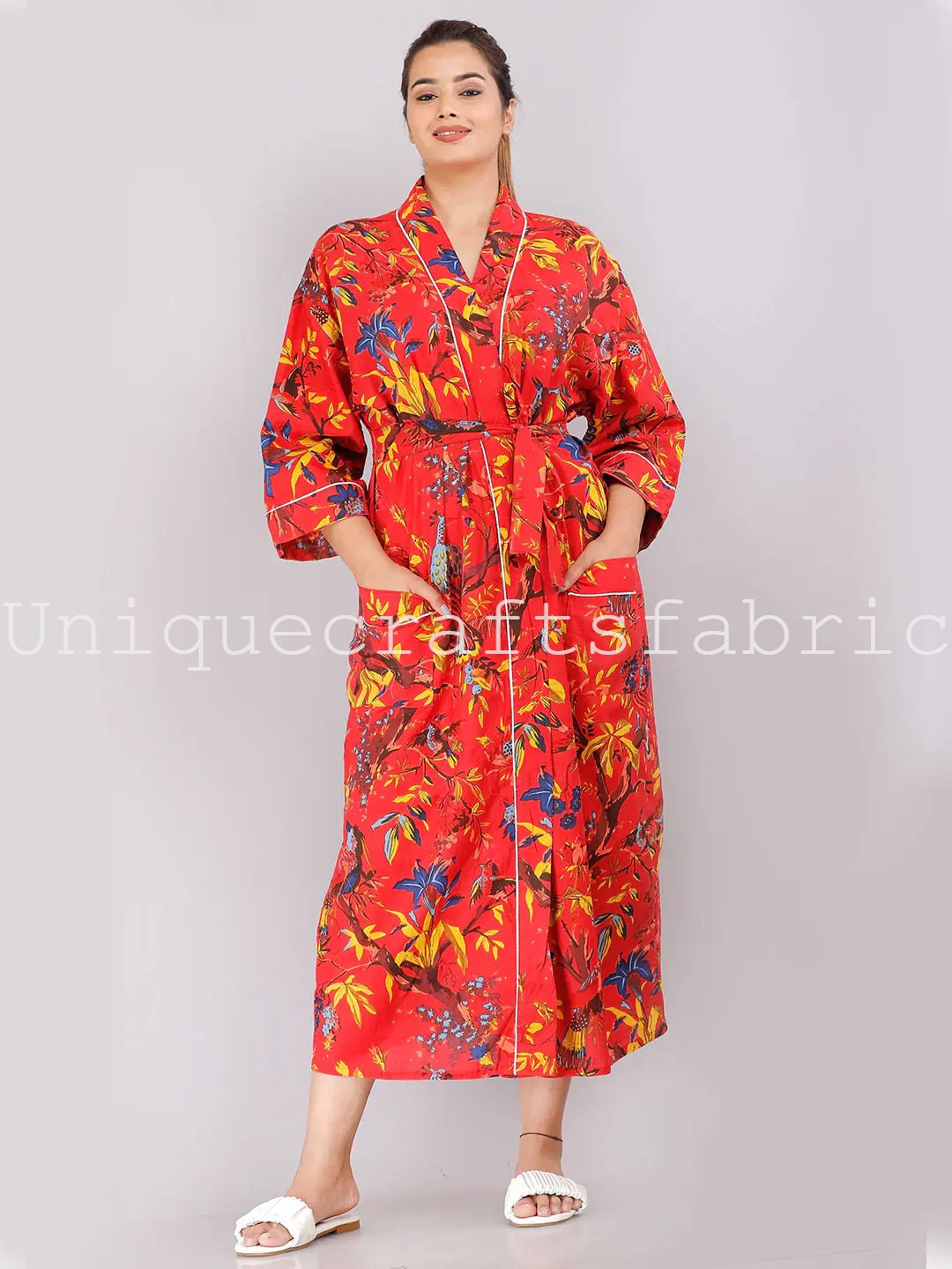 Ofmd Robe Beautiful Bird Print Ofmd Robe, Indian Soft Cotton Kimono, Kimono ...