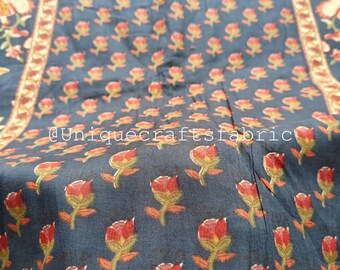 Indian Cotton Block Print Fabric: Small Flower Border Print