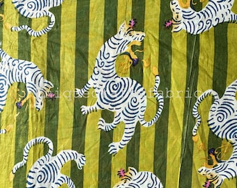 Dragon Print Cotton Fabric: Hand Block Printed Dressmaking Fabric