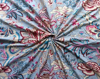Gray Floral Cotton Fabric By The Yard: Indian Voile Print