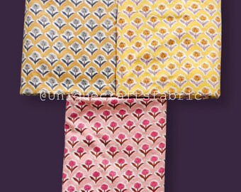 Hand Block Printed Cotton Fabric: Mini Flower Print, Upholstery & Dress Making