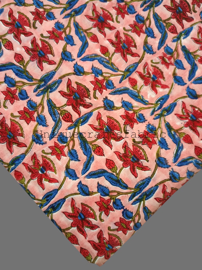 Pink Floral Print Block Print Fabric Indian Cotton Fabric Etsy