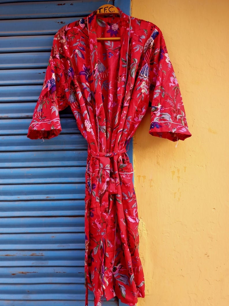 Animal Print Cotton Kimono Robe Bath Robe Kimono Bridesmaid Etsy