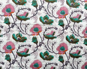 Floral Print Fabric: 100% Indian Cotton Hand Block Print