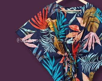 Floral Print Cotton Kaftan: Handmade Indian Maxi Dress Sleepwear