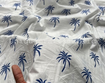 Palm Tree Print Cotton Fabric: Indian Block Print By The Yard