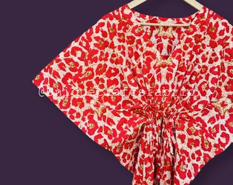 Leopard Print Cotton Kaftan: Women's Summer Maxi Lounge Dress