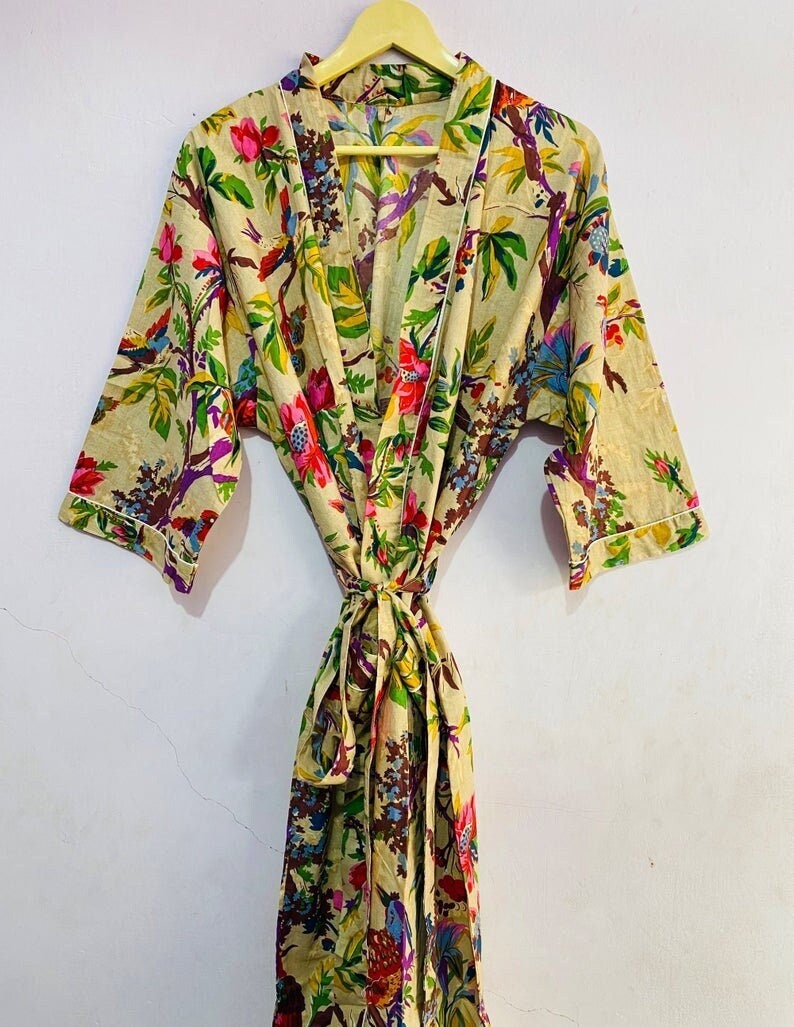 Bird Print Cotton Robe Bridesmaid Robe Dressing Gown Robes | Etsy