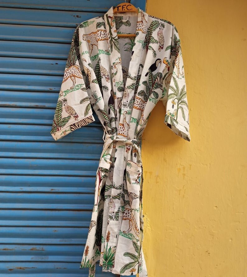 Animal Print Cotton Kimono Robe Bath Robe Kimono Bridesmaid Etsy