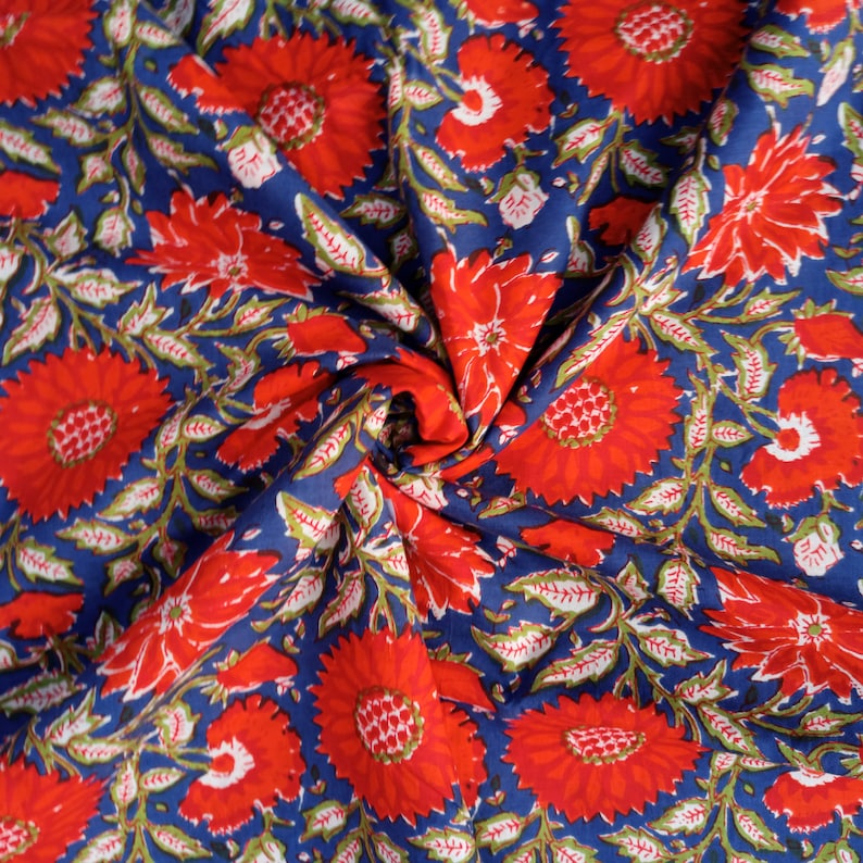 Indian Block Print Fabric by the Yard Floral Cotton Fabric Etsy