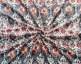 Floral Print Cotton Fabric: Hand Block Printed Indian Fabric by Yard