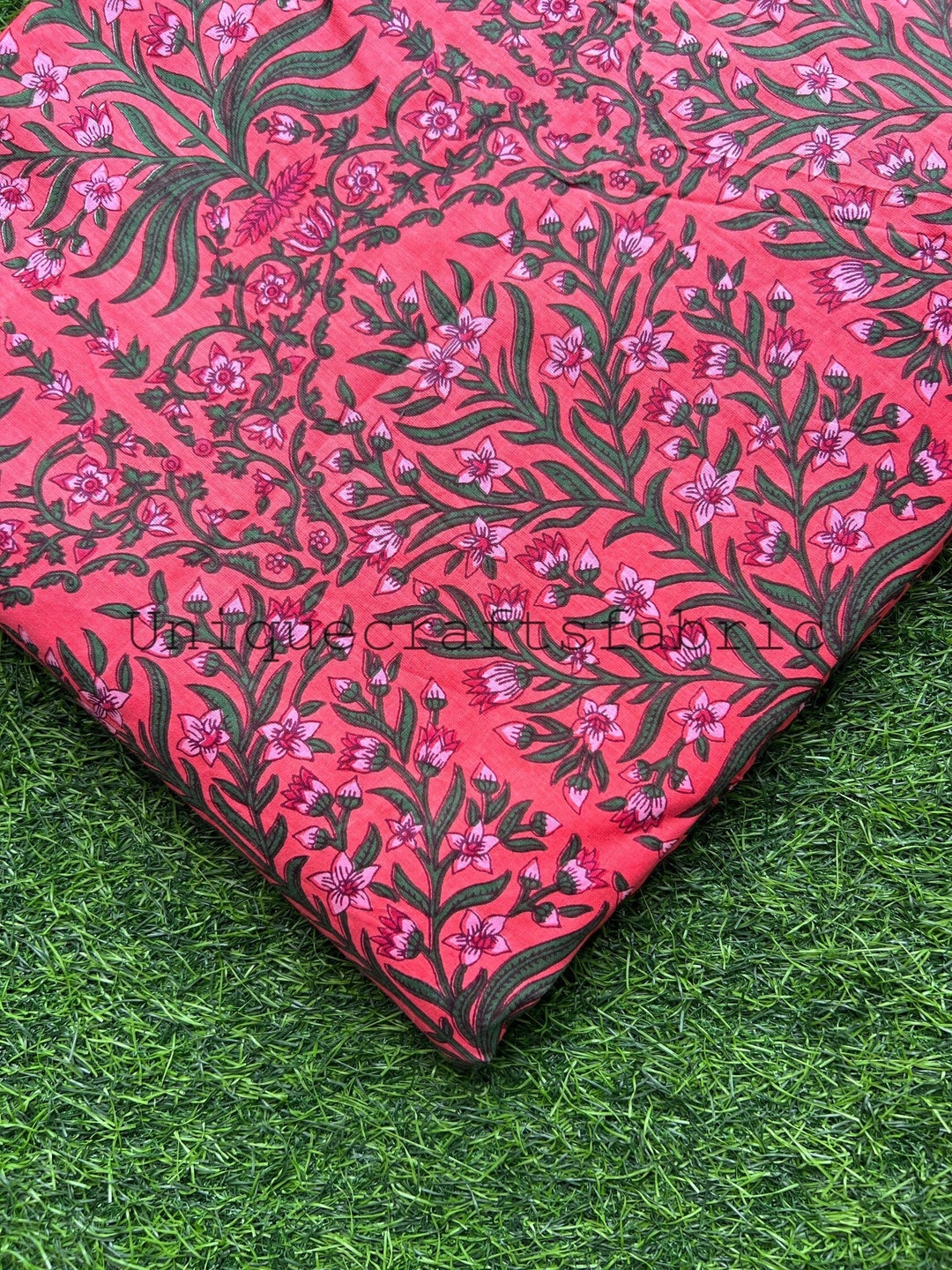 Beautiful Floral Print Cotton Fabric, Indian Block Print Fabric, Sewing