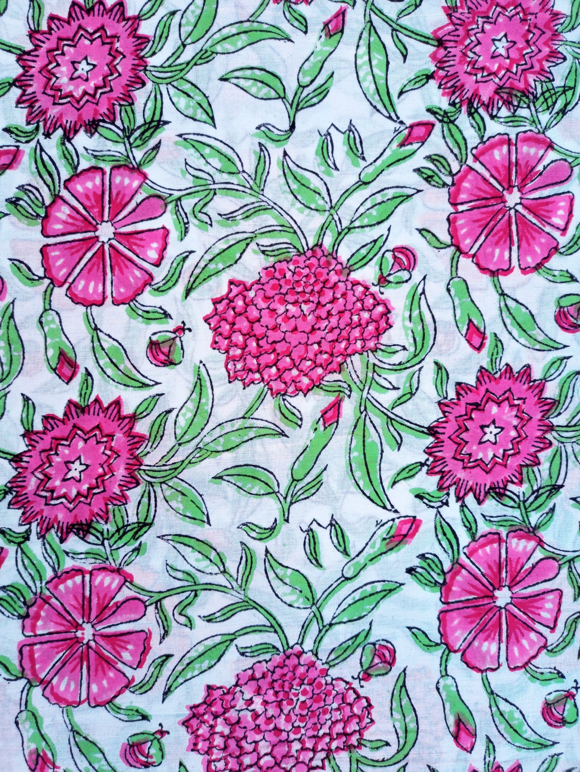 Pink Floral Print Cotton Fabric Indian Block Print Fabric Etsy