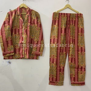 Animal Print Cotton Pajama Set: Indian Night Dress