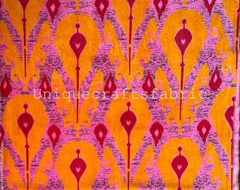 New Ikat Print Soft Velvet Fabric, Curtains Fabric, Soft Velvet For Cushions & Pillows, Velvet By The Yard