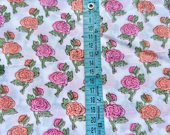 Indian Block Printed Cotton Fabric: Floral Sewing Material