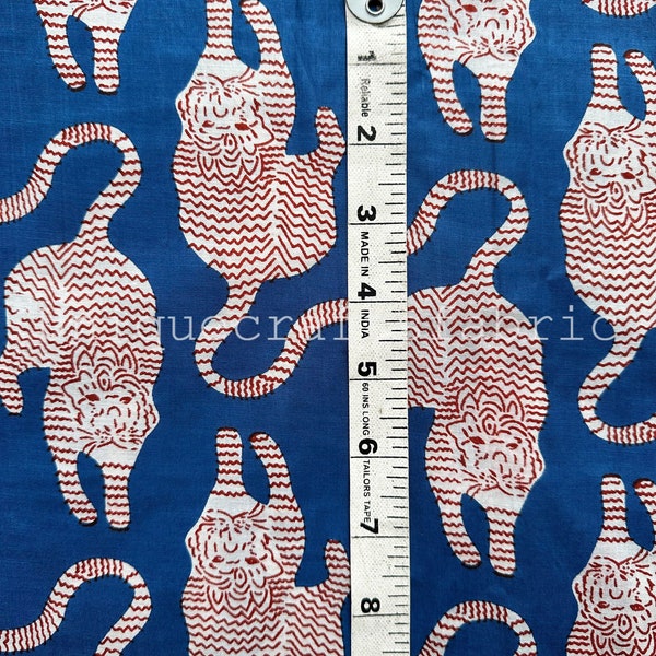 Tibetan tiger Hand print Indian Hand Block Printed Fabric,Pure 100% Cotton Sewing/Quilting/Kaftan Making fabric/Baby clothing Fabric