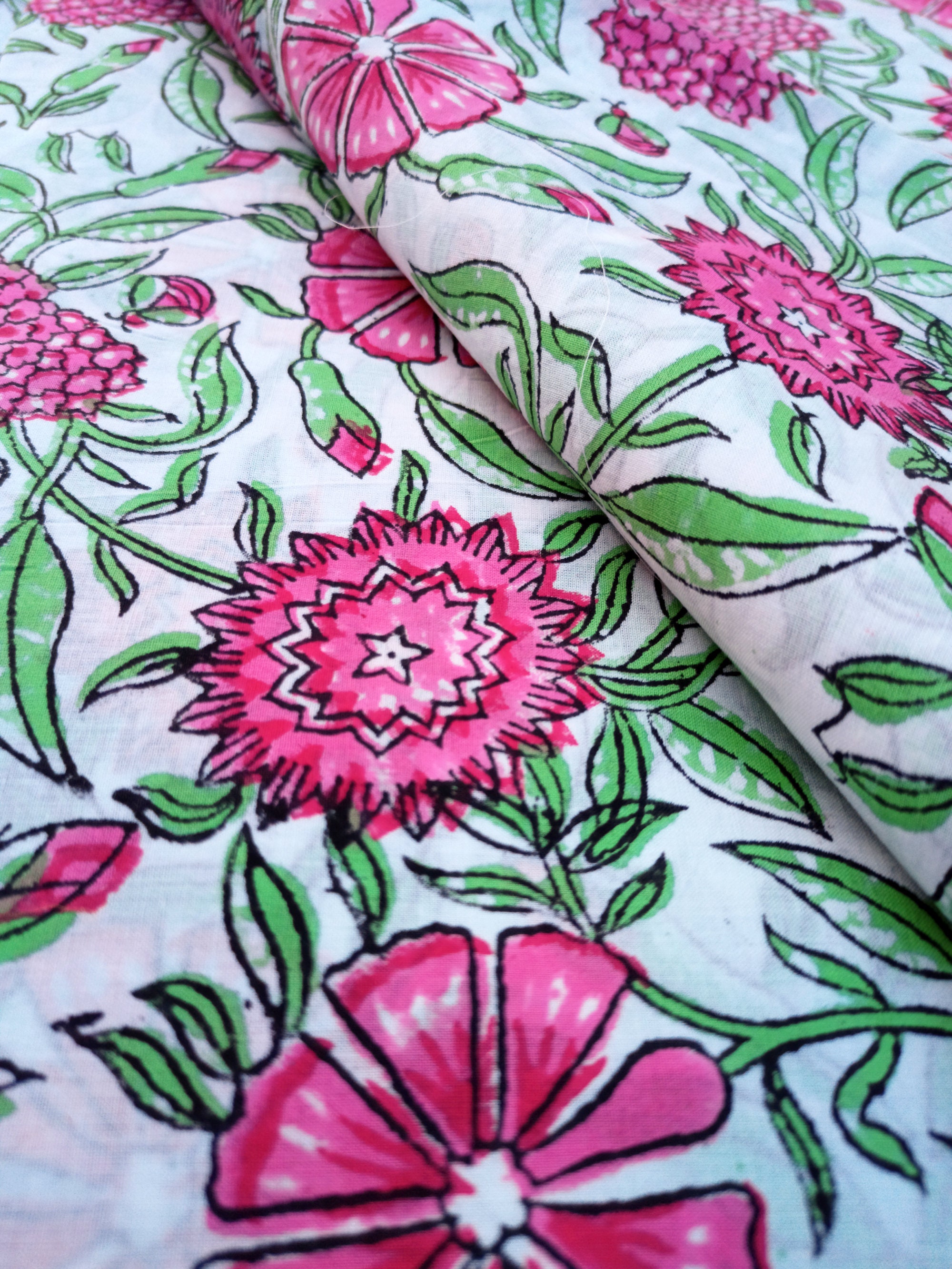 Pink Floral Print Cotton Fabric Indian Block Print Fabric - Etsy