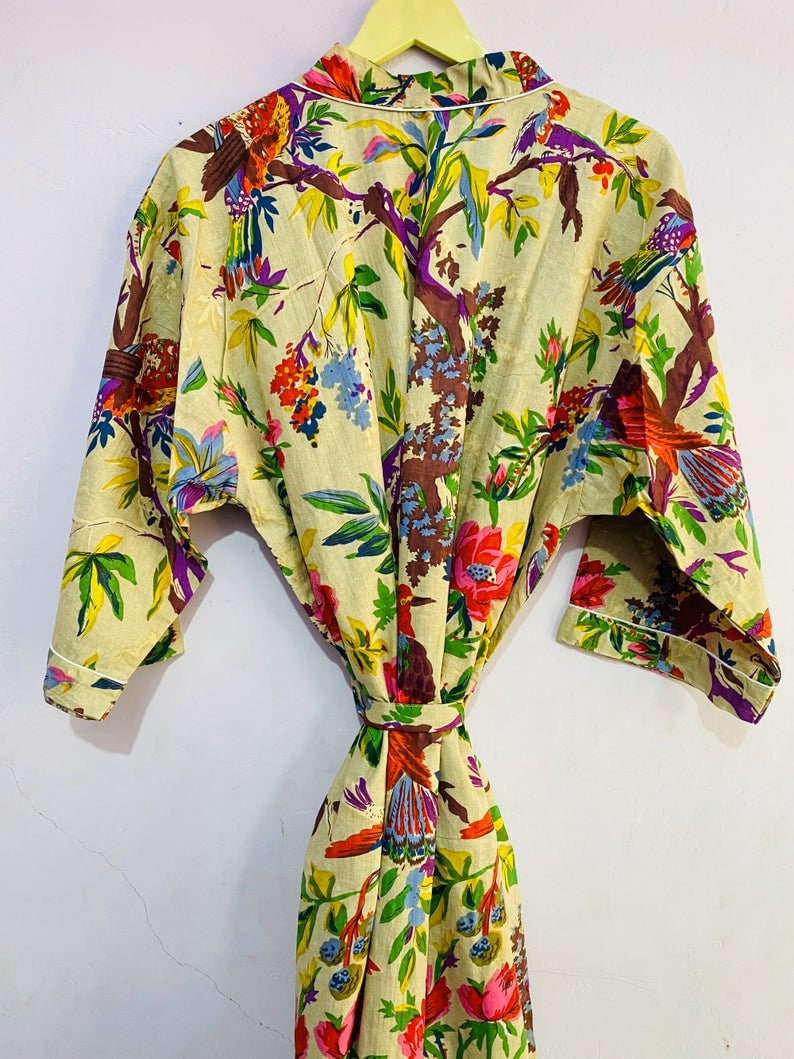 Bird Print Cotton Robe Bridesmaid Robe Dressing Gown Robes | Etsy