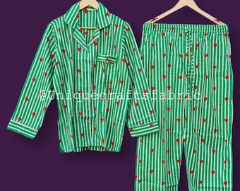 Conjunto de pijama de algodón con estampado floral: pijamas a juego para mujer hechos a mano.