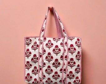 Handmade Quilted Cotton Tote Bag: Large Boho Travel Bag