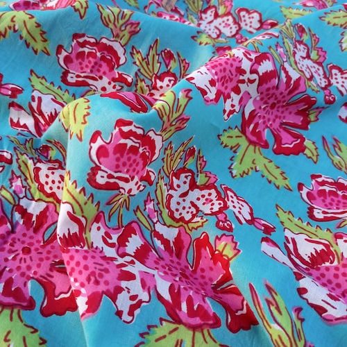 Pink Floral Print Cotton Fabric Indian Block Print Fabric - Etsy