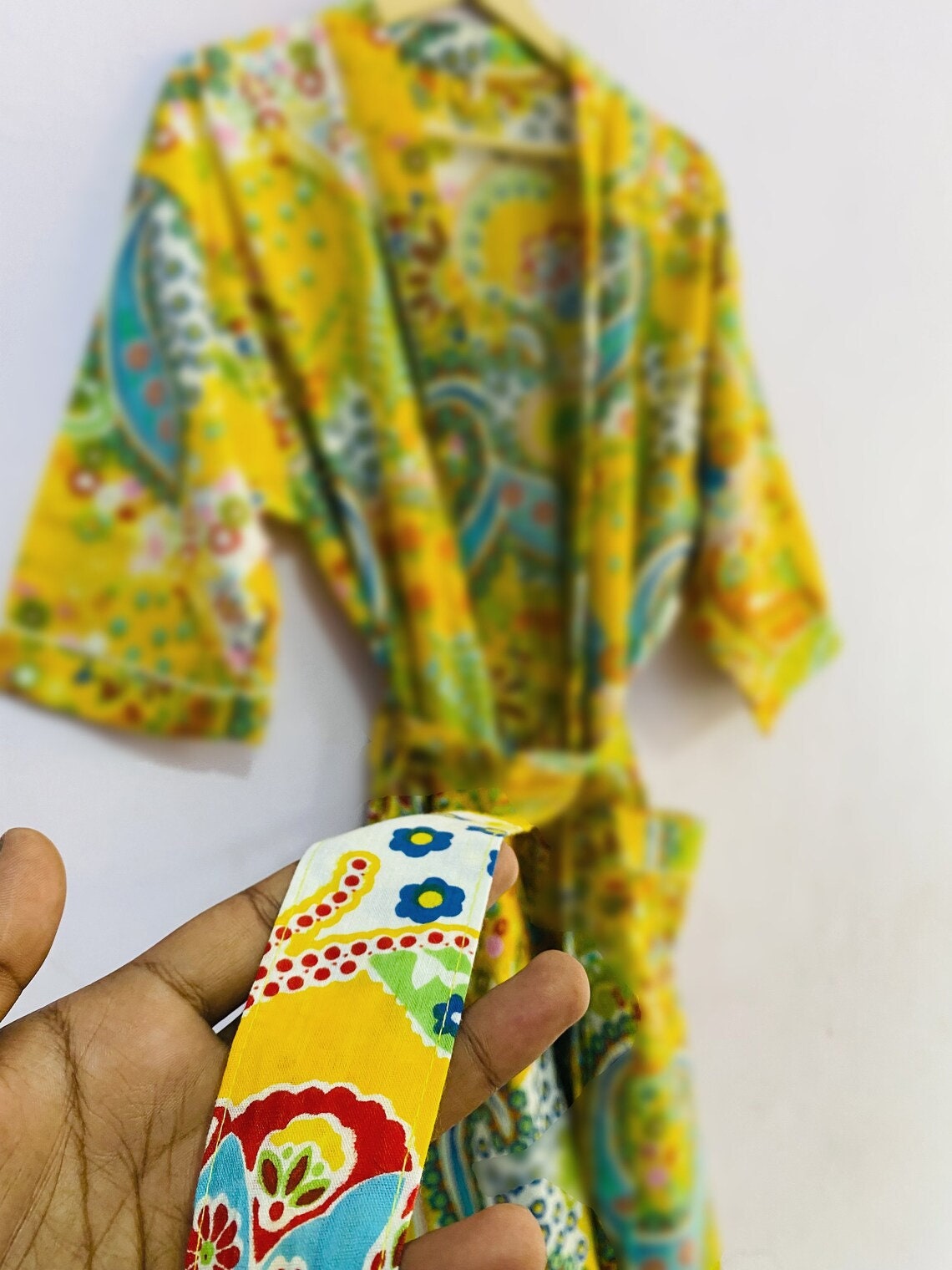 Yellow Floral Print Cotton Kimono Kimono Robe For Women Etsy