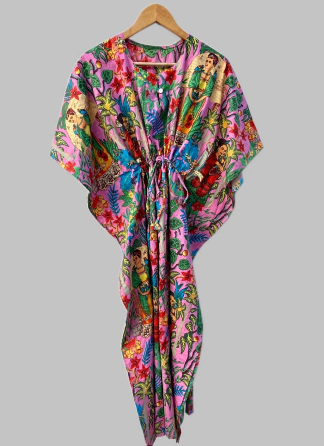 Pink - Hand Block Batik Print Cotton Medium Kaftan 50 main image 1