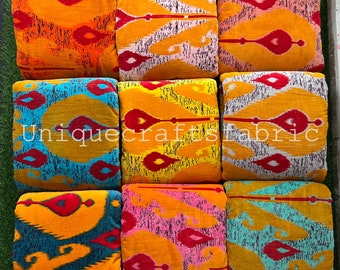 New Indian Ikat Print Velvet Fabric, Upholstery Fabric, Soft Velvet for Cushions, Velvet By The Yard