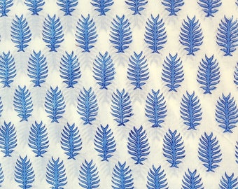 Indian Block Print Cotton Fabric: Blue Leaf Sewing Material