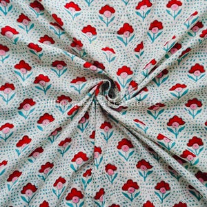 Floral Cotton Fabric: Hand Block Print Voile Sewing Fabric