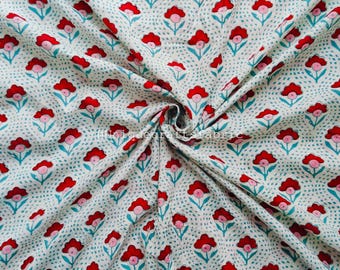Floral Cotton Fabric: Hand Block Print Voile Sewing Fabric