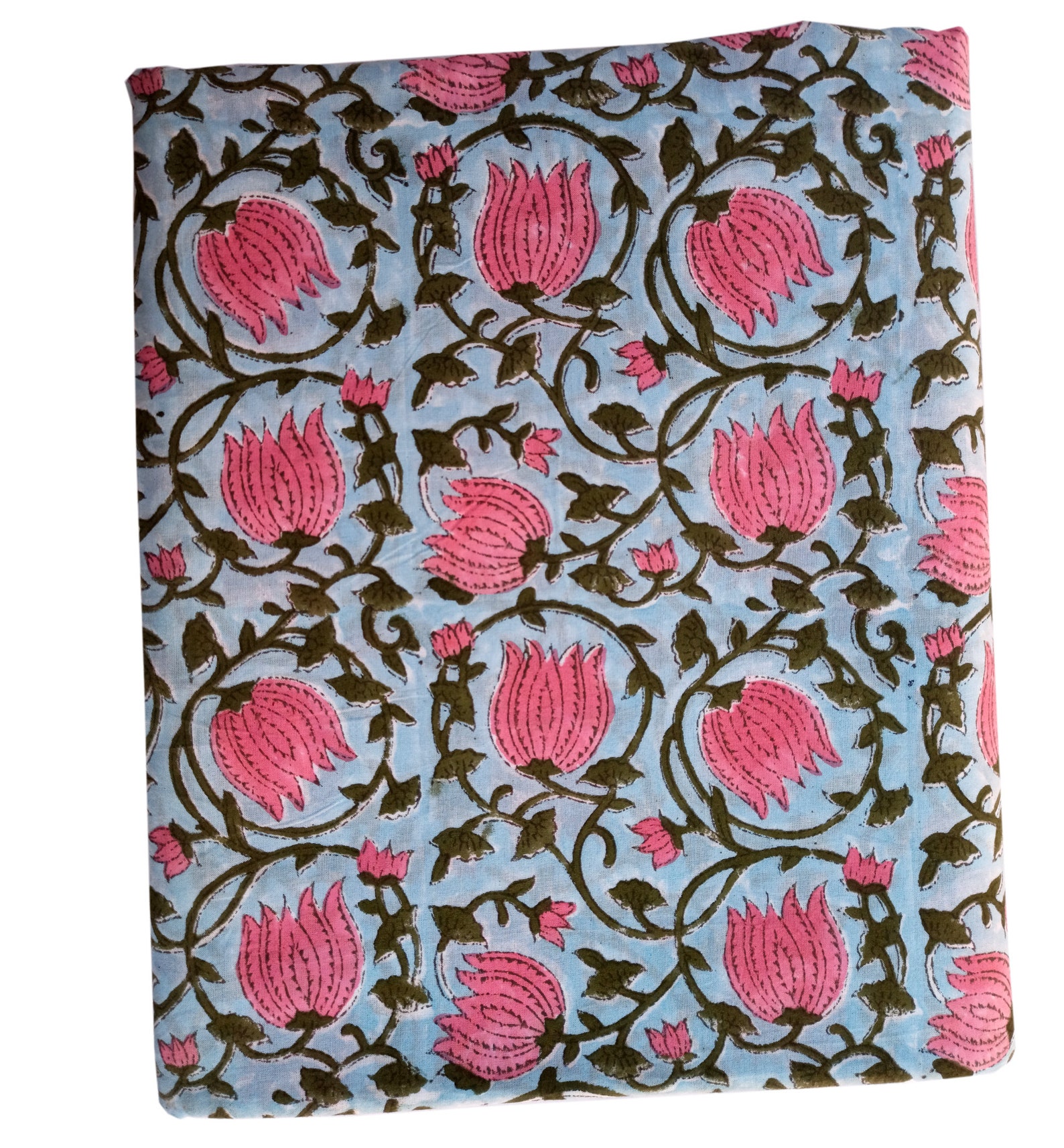 Pink Lotus Print Block Printed Fabric Indian Cotton Fabric Etsy